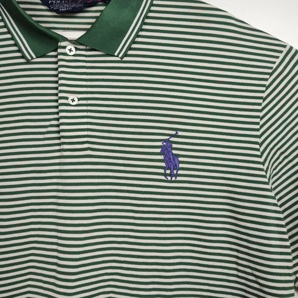 Polo Golf Ralph Lauren Polo Shirt Men's XXL Green/White Stripes Big Pony Pro Fit
